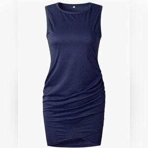 Sleeveless Navy Ruched Bodycon Dress